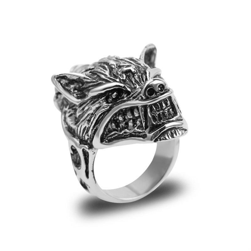 Vintage Gothic Wolf Head Ring Men halloween Ring Punk Jewe