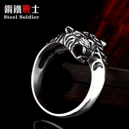 Man Animal Jewelry Stainless Steel Double Tiger head ring