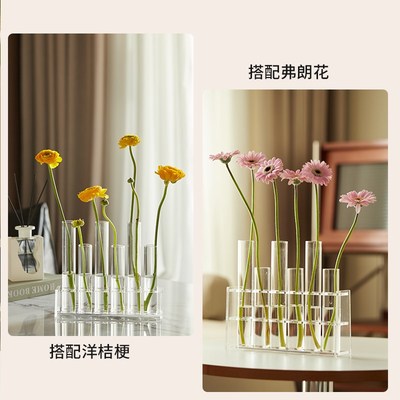 一排试管花瓶玻璃摆件客厅桌面插花创意水培透明玫瑰水养亚克力小
