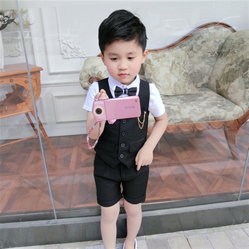 男童夏装短袖礼服套装2025新款中小儿童六一表演服装宝宝马夹潮衣