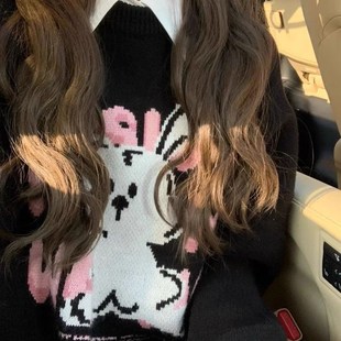 加厚版 针织外套 慵懒风可爱卡通套头毛衣女秋冬新款 宽松百搭长袖