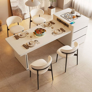 奶油风岛台餐桌一体岩板导台现代简约小户型家用饭桌可伸缩岛台