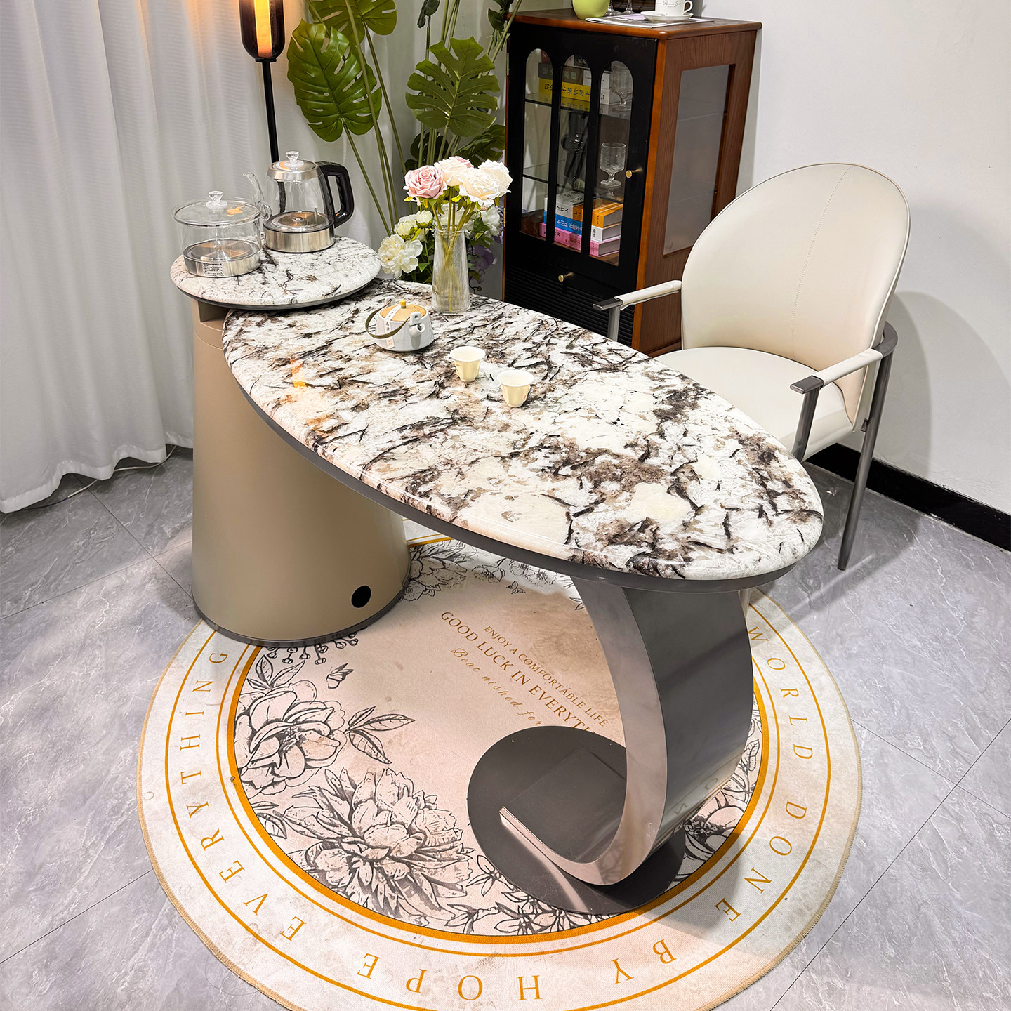 大理石纹奢石阳台茶桌椅组合轻奢高级感办公室烧水壶一体家用茶台,住宅家具,家用茶台/茶桌,淘宝优惠券,粉丝福利购,淘宝优惠卷