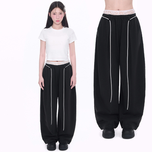 休闲假两件夏季 宽松慵懒弯刀裤 KZ25075 蕾丝腰头百搭长裤 NCXK
