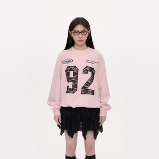 上衣WY269 长袖 NCXK 数字蕾丝刺绣圆领卫衣甜酷运动休闲百搭秋季