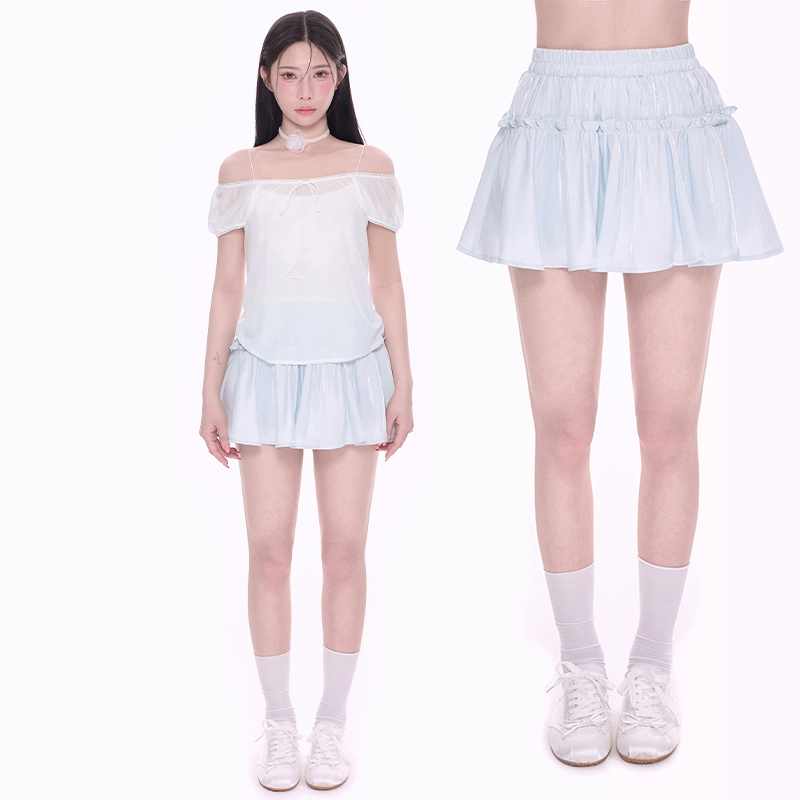 NCXK-柔顺光泽感A字短裙精致甜美少女感百搭防走光裤裙QZ25051