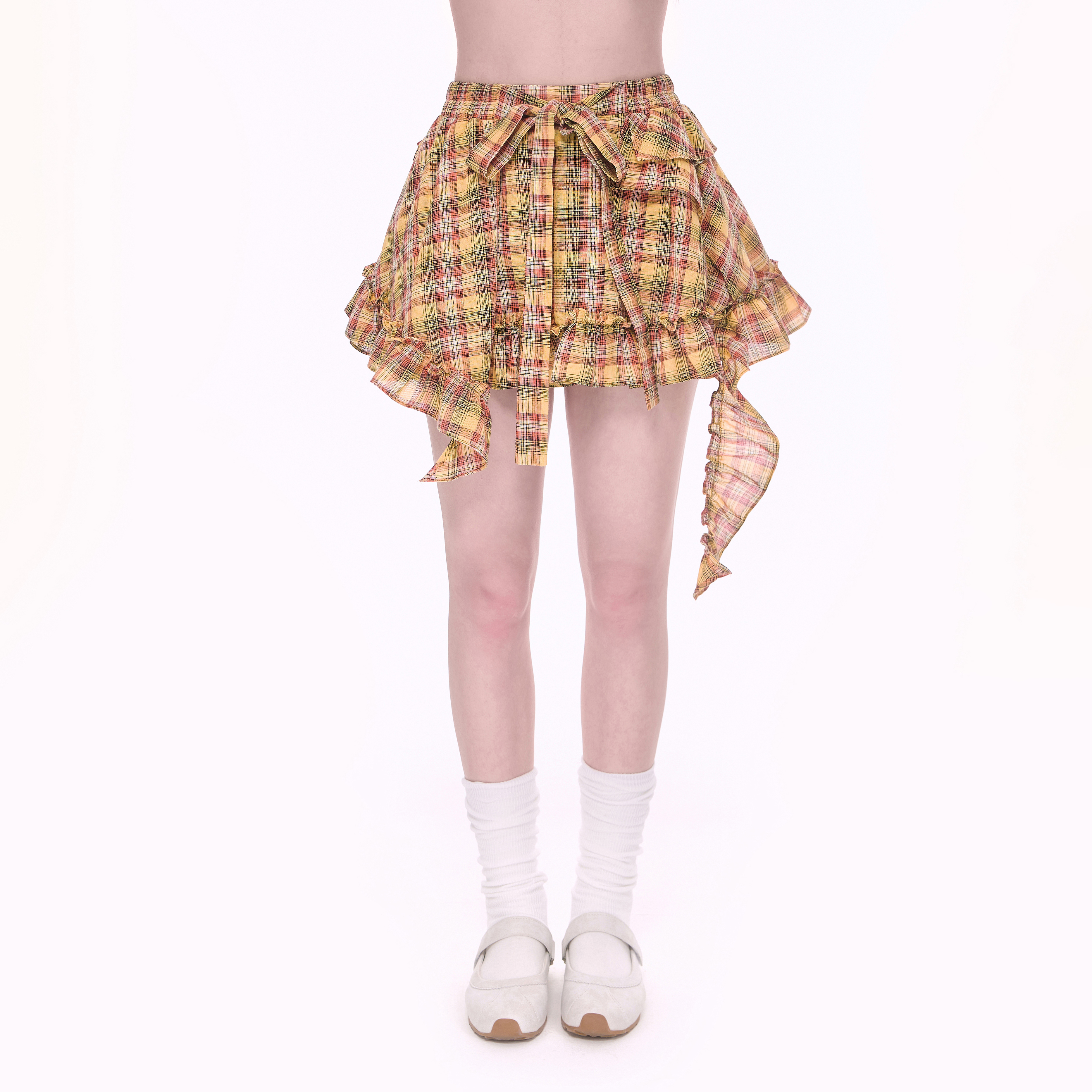 NCXK-格纹绑带短裙不规则拼接设计感叠穿防走光裤裙QZ25088