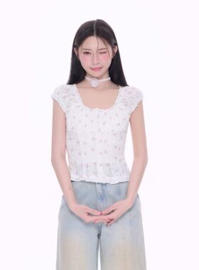 NCXK-定制小碎花满印背心短款短袖修身甜美夏季新款DX25065