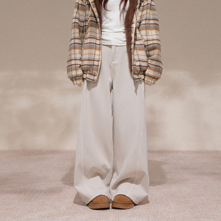 NCXK百搭加绒保暖洗水牛仔裤宽松微弯刀阔腿裤显瘦长裤KZ25174