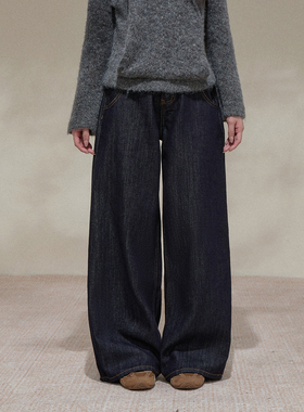 NCXK-秋季百搭深色牛仔裤宽松基础款阔腿显瘦拖地长裤KZ25135