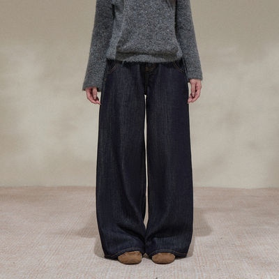 NCXK-秋季百搭深色牛仔裤宽松基础款阔腿显瘦拖地长裤KZ25135