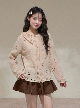 NCXK-韩系甜美钩花镂空毛衣开衫宽松慵懒百搭针织衫外套MY25145