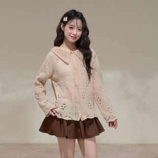 外套MY25145 宽松慵懒百搭针织衫 NCXK 韩系甜美钩花镂空毛衣开衫