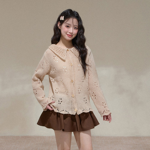 NCXK-韩系甜美钩花镂空毛衣开衫宽松慵懒百搭针织衫外套MY25145
