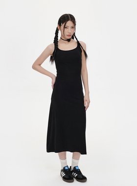 NCXK方领吊带背心连衣裙舒适垂感带杯垫辣妹修身显瘦长裙CQ187