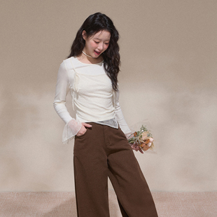 早秋上衣CX25118 T恤假两件打底衫 NCXK 设计感蕾丝拼接长袖