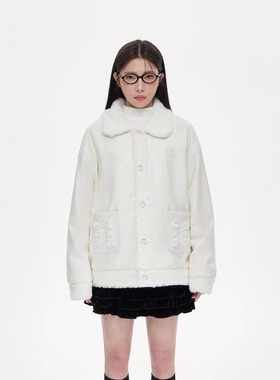 NCXK-蝴蝶结刺绣两面穿皮衣毛绒外套加厚软糯保暖秋冬甜美WT313