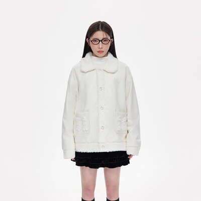 NCXK-蝴蝶结刺绣两面穿皮衣毛绒外套加厚软糯保暖秋冬甜美WT313