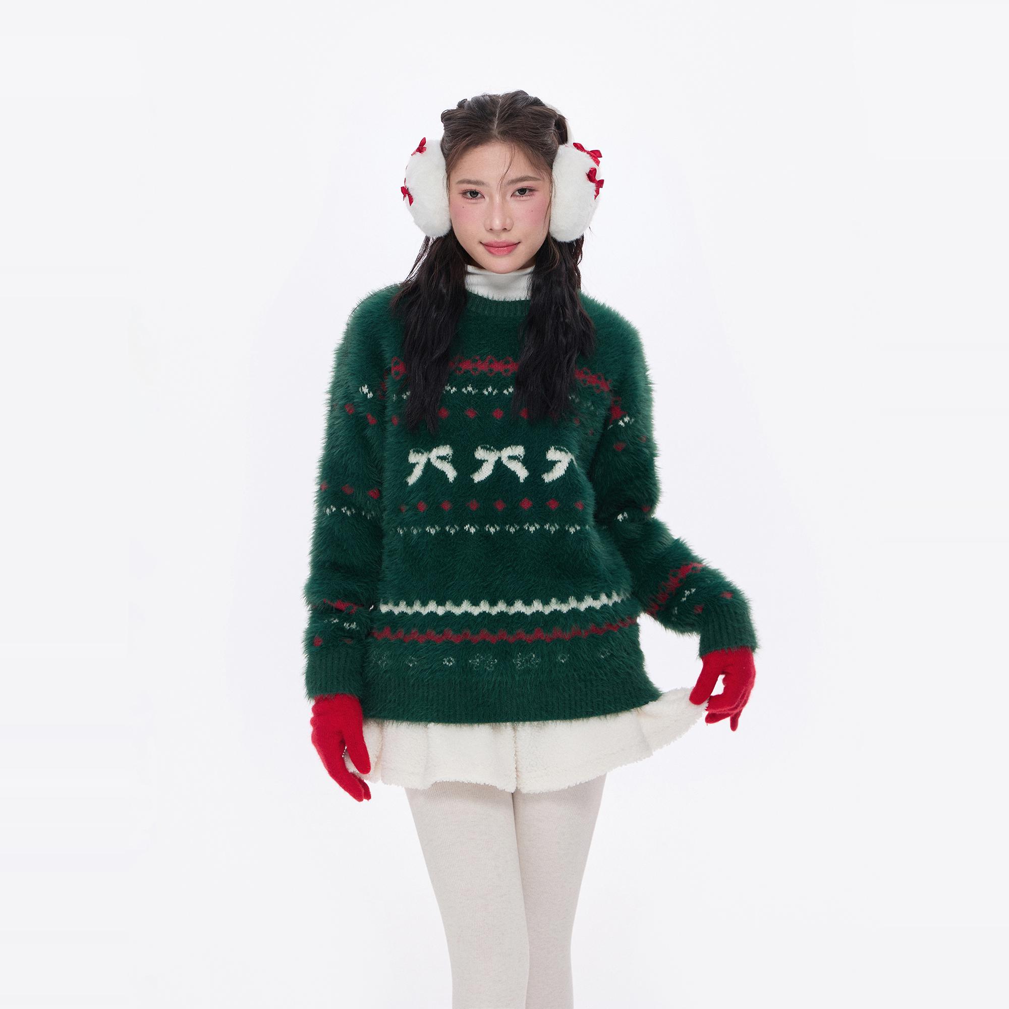 NCXK-蝴蝶结圣诞新年氛围感毛衣保暖加厚秋冬宽松850克重MY318