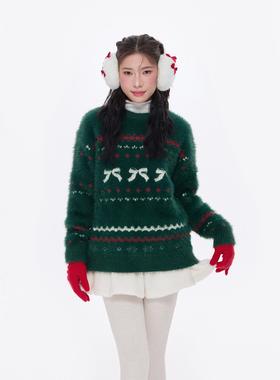 NCXK-蝴蝶结圣诞新年氛围感毛衣保暖加厚秋冬宽松850克重MY318