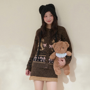 NCXK复古牛角扣提花费尔岛毛衣短裙套装 两件套TZ25154 秋冬开衫