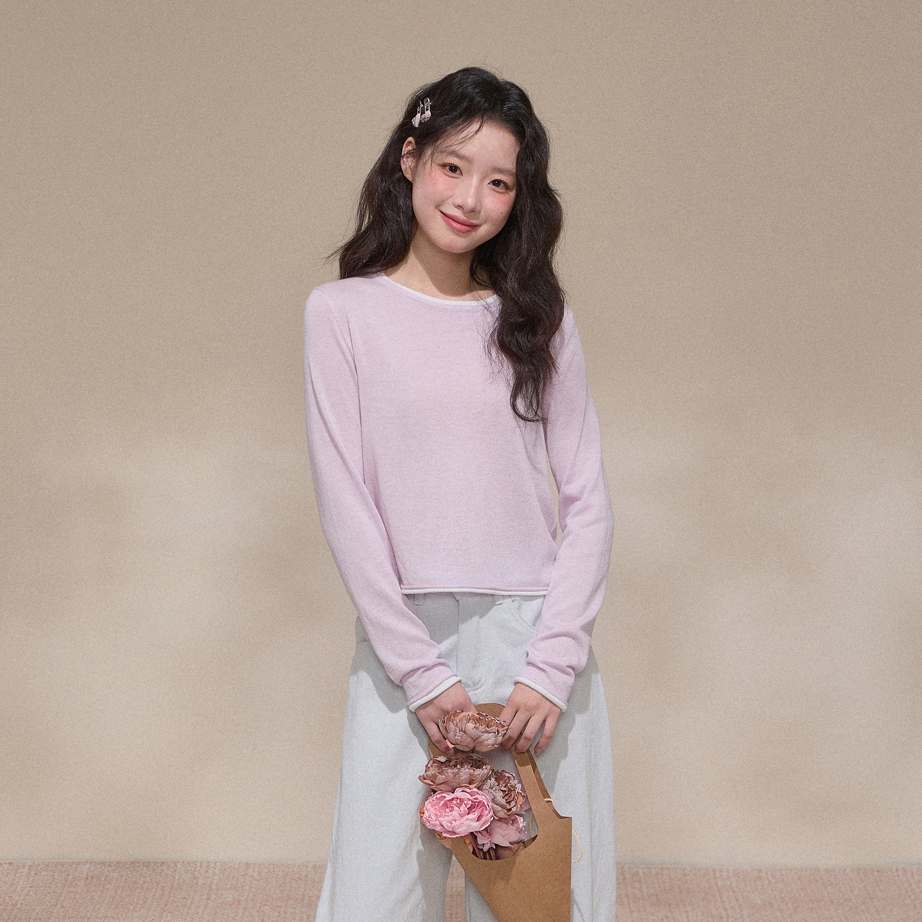 NCXK-秋季撞色卷边圆领针织毛衣长袖打底短款显瘦百搭MY25117