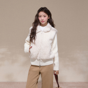 NCXK90白鸭绒针织羽绒服翻领毛绒长袖拼接假两件外套女WT25180