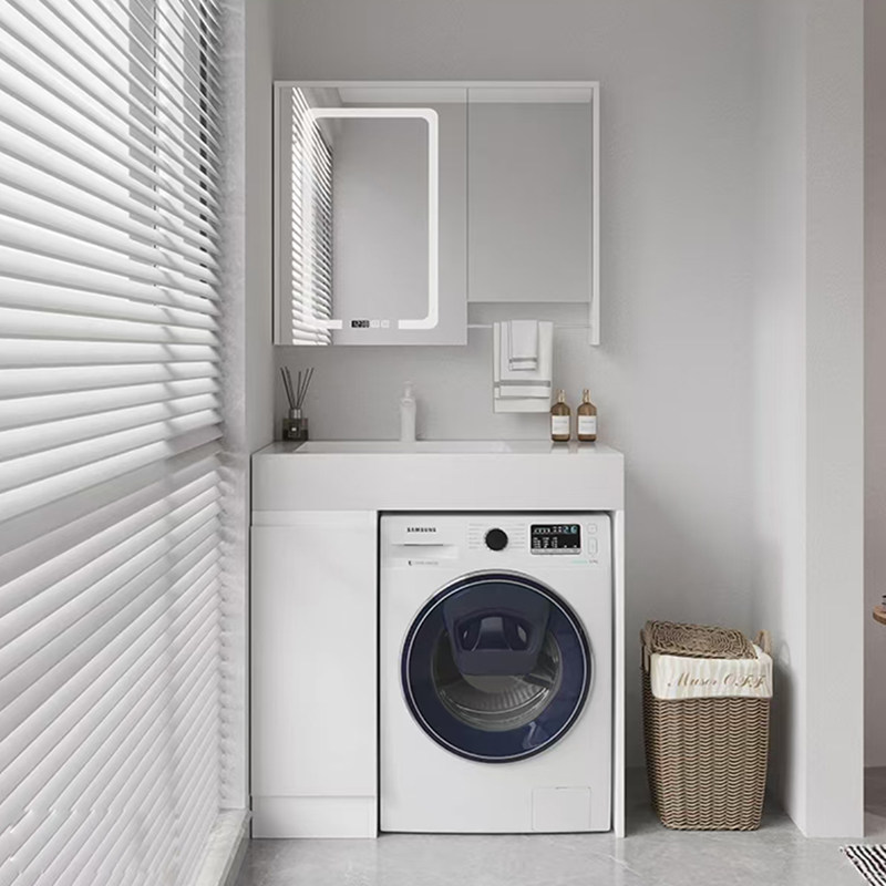 小户型岩板一体盆洗衣机柜阳台定制洗衣柜岩板台面洗衣池组合