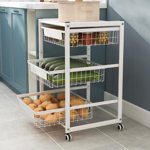 源头小推车置物架果蔬拉篮厨房蔬菜落地抽拉式厨柜内置可移动调料