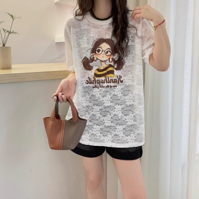 大码女装胖mm镂空短袖蕾丝衫2025夏季新款洋气遮肚子显瘦T恤上衣