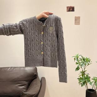 灰色小香风麻花长袖 上衣 针织开衫 外套女秋冬洋气独特别致软糯修身