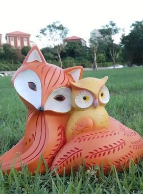 创意抽象灵动狐狸猫头鹰摆件户外别墅园林草坪庭院开通动物雕塑