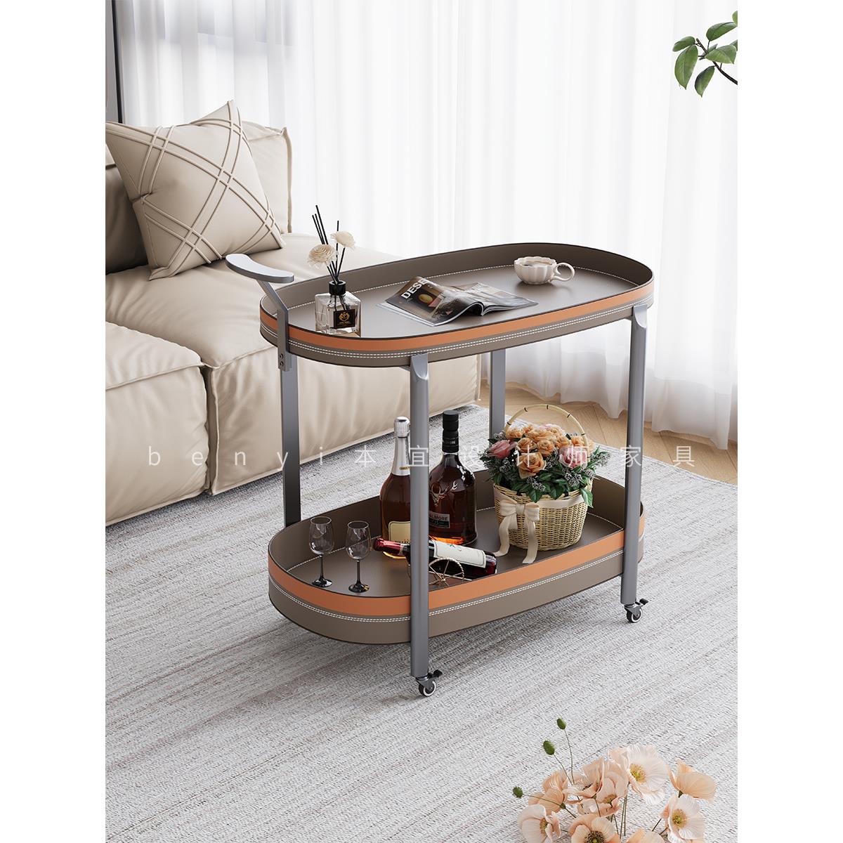 意式可移动沙发边几角几新款小推车带轮高级感客厅家用不锈钢茶几