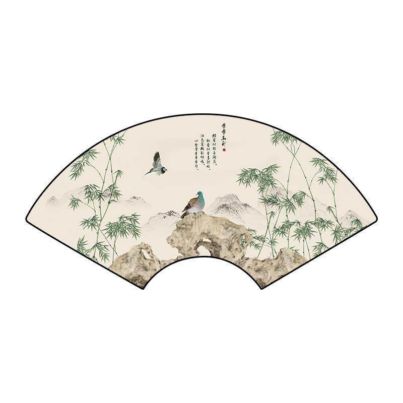 茶室扇形背景墙画客厅装饰画卧室床头挂画新中式扇面墙面餐厅壁画