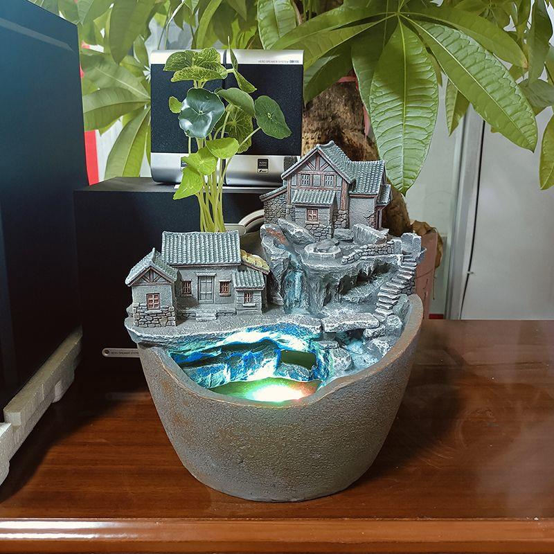 创意微景观桌面井水涌现小桥复古流水摆件客厅办公室乔迁开业送礼