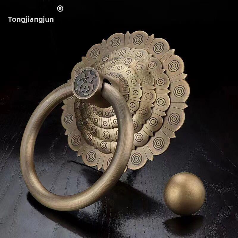 铜江君中式纯铜门环明装覆古对开门把手老式实木门优质纯黄铜拉环