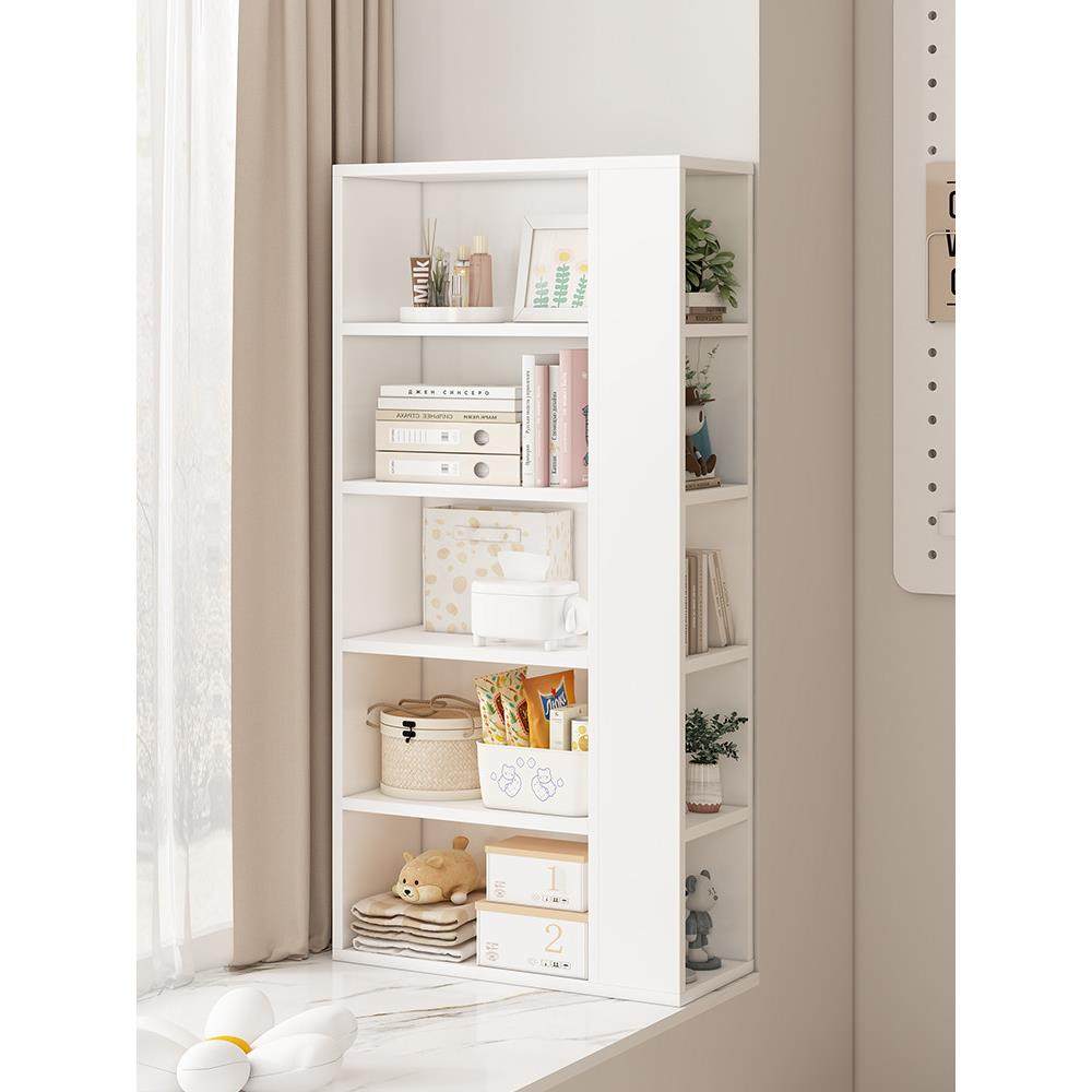 凸窗柜落地式储物架家用简单墙储物组合格栅柜儿童书柜实木书架