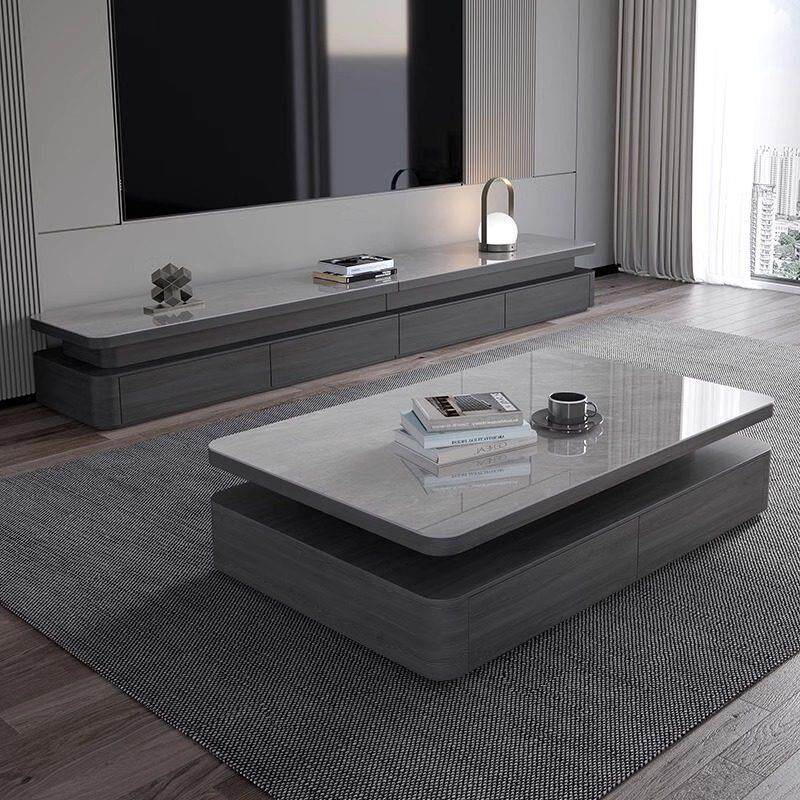 轻奢微晶石岩板茶几电视柜组合简约现代小户型客厅家用意式茶几桌
