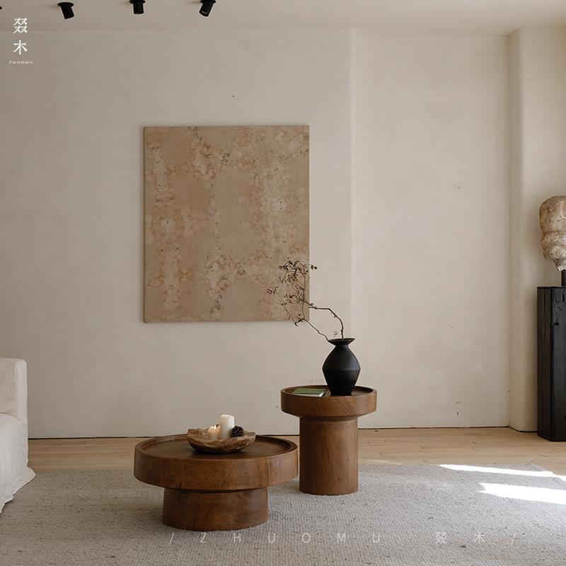 叕木|整木创意/印章茶几原木日式侘寂风全实木边几民宿设计师家俱