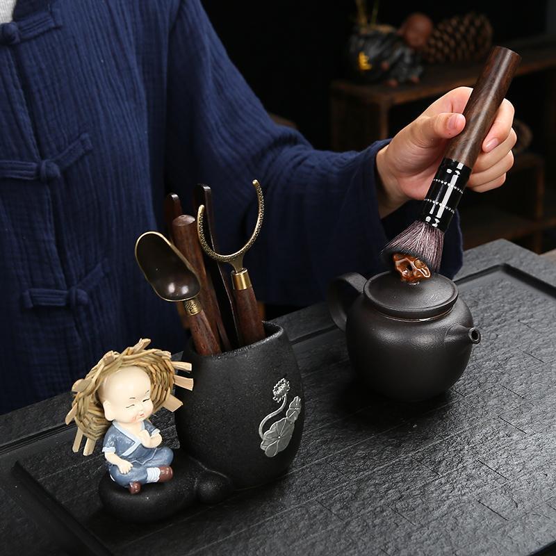 黑檀实木茶道六君子功夫茶具配件茶刀茶夹6君子泡茶工具大全套装