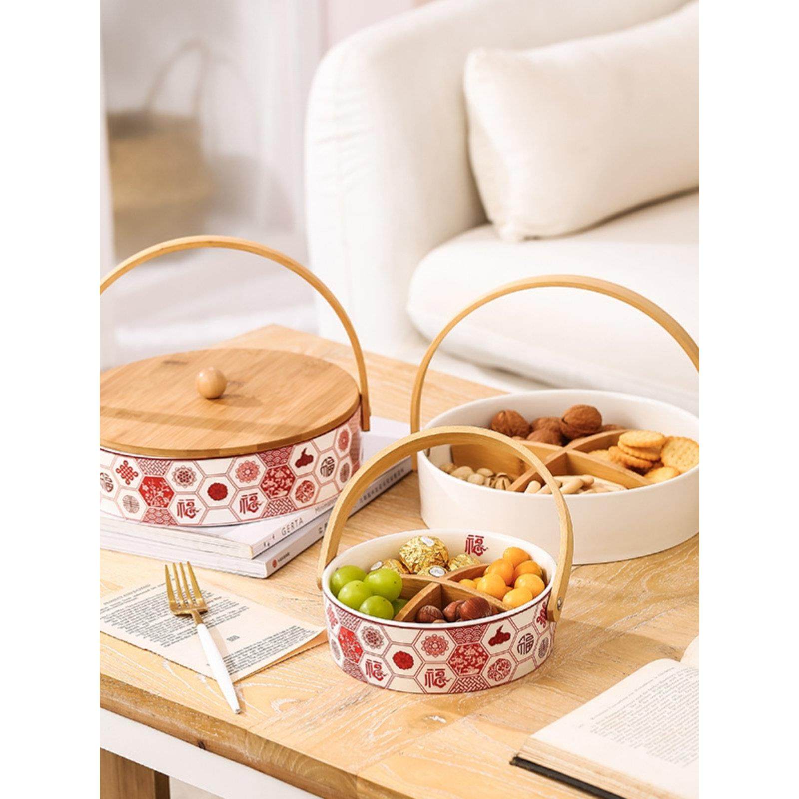 瓷器礼品新潮中国陶瓷小包水果盘厂家直销白富水果盒盖网格板五隔,餐饮具,果盆/果盘/果篮,淘宝优惠券,粉丝福利购,淘宝优惠卷