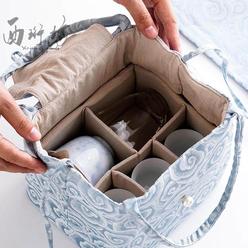 陶瓷盖碗茶壶户外旅行功夫茶具套装便携式布包收纳公道杯一壶三杯