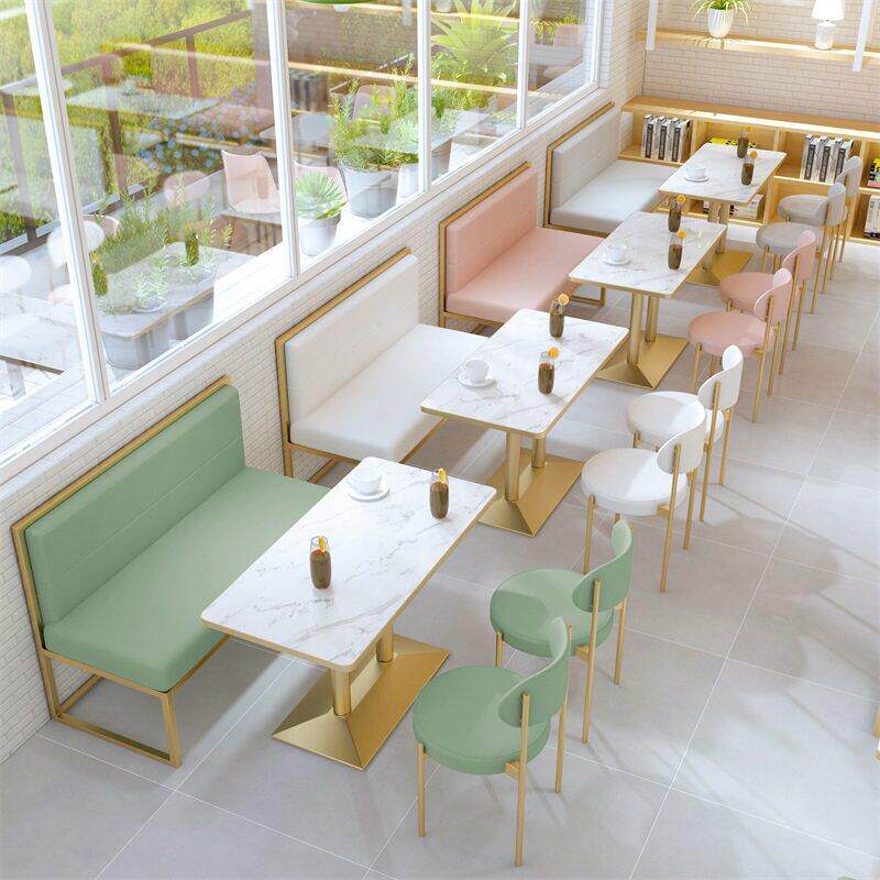 奶茶店桌椅组合甜品咖啡厅炸鸡汉堡店铁艺卡座沙发快餐店桌椅定制