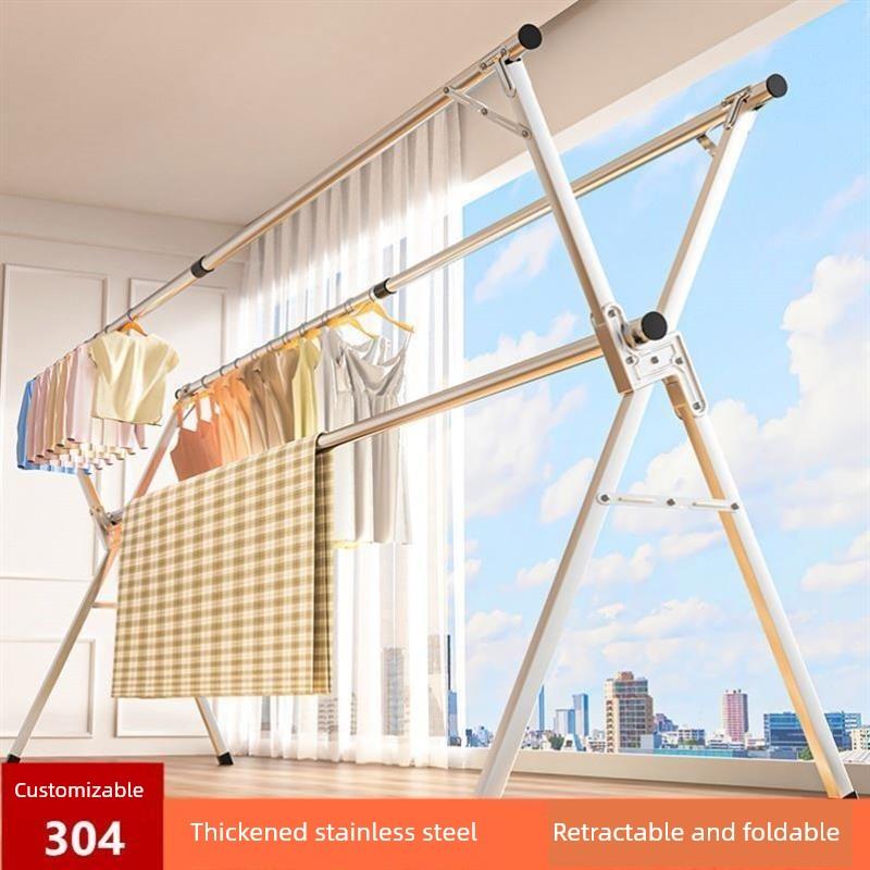 304不锈钢晾衣架立式可折叠伸缩室内外晾衣架双杆阳台多功能晾衣