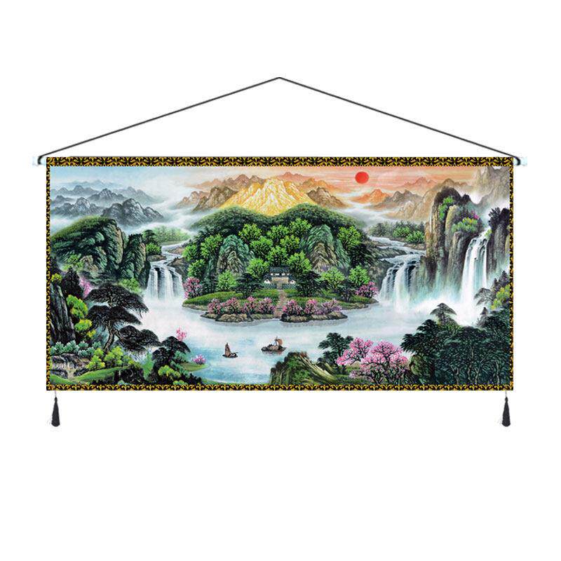 超大中式山水画挂毯床头沙发卧室客厅办公室墙挂布背景布定制挂画