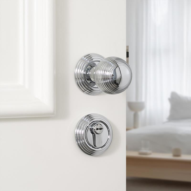 INDOORS法式极简银色黄铜卫生间门锁纯铜静音家用球形锁具门把手