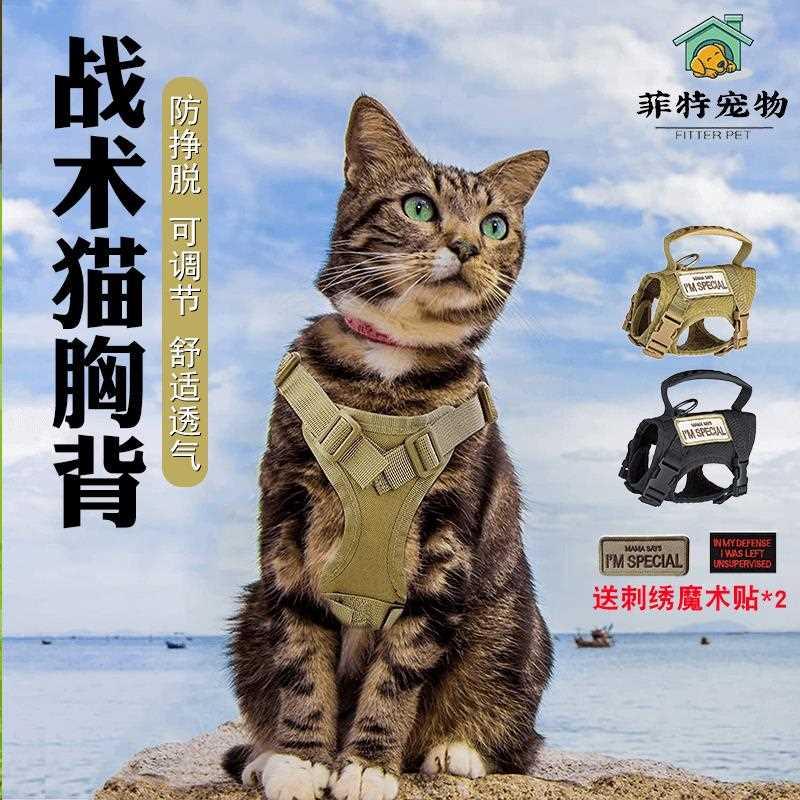 猫咪牵引绳防挣脱外出溜猫狗小型幼犬链子可调节战术胸背带背心式