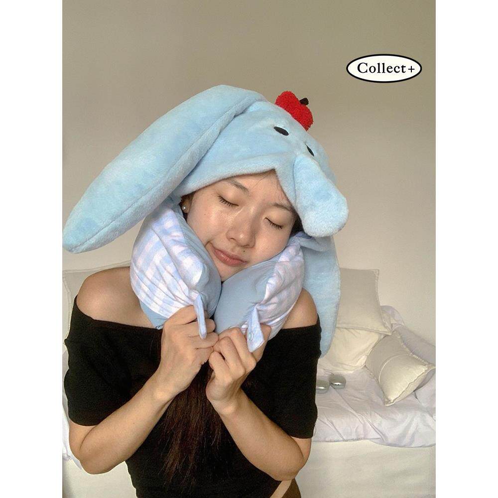 艺术收藏夹 可爱小象夏季凉感便携 u型枕空调毯二合一旅行护颈枕