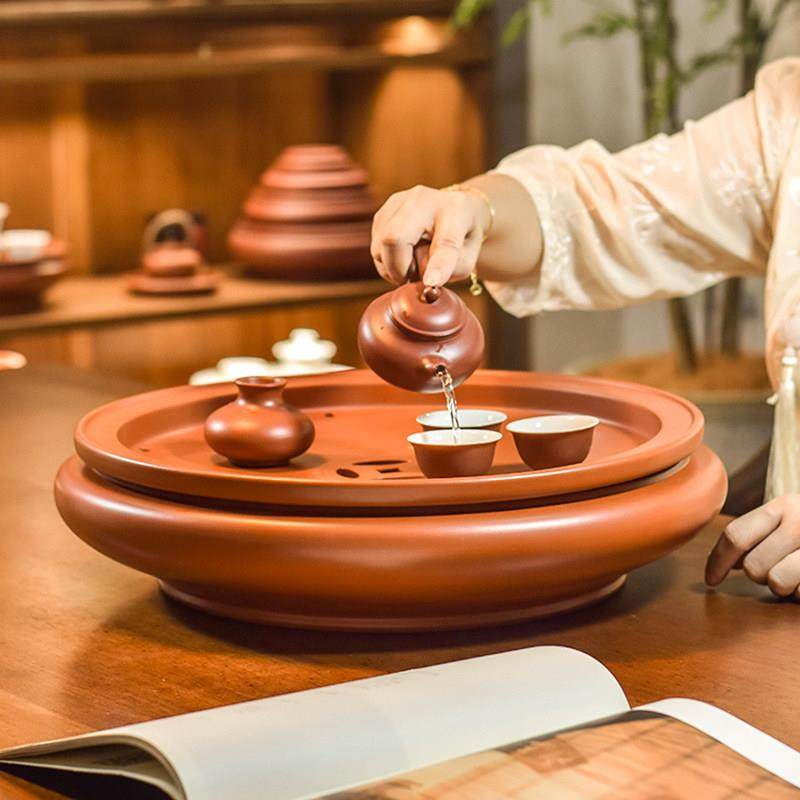 潮州原矿朱泥茶船纯手拉紫砂茶盘章氏古铜钱圆形家用工夫茶具茶台,餐饮具,茶盘,淘宝优惠券,粉丝福利购,淘宝优惠卷