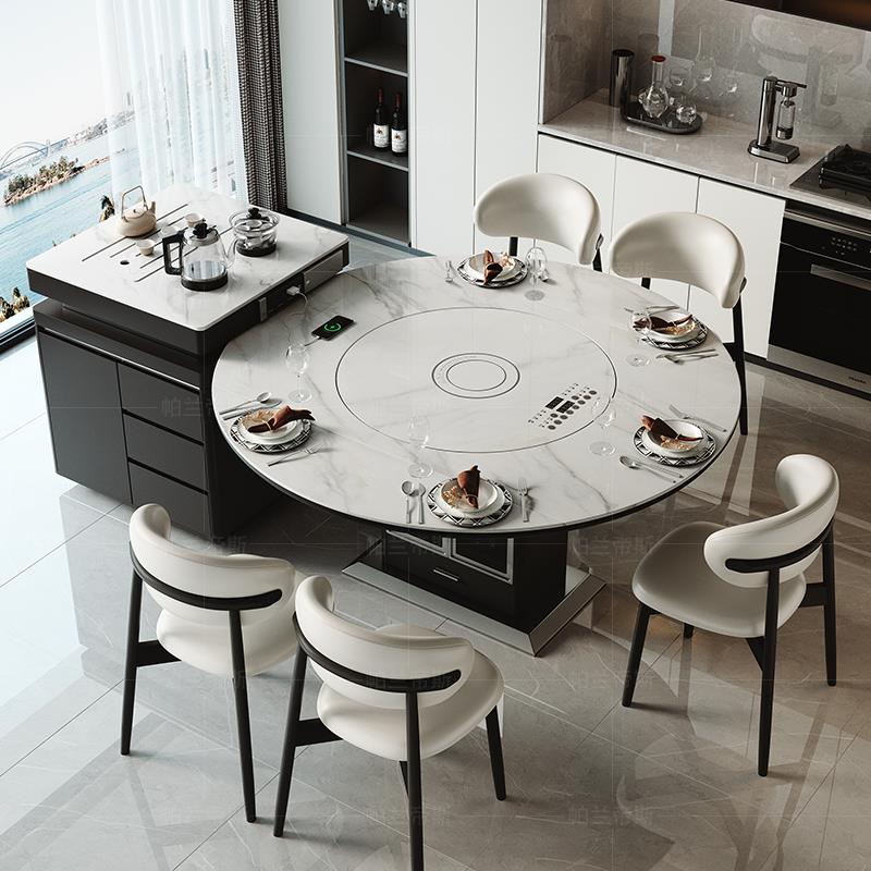 国家补贴2025岛台餐桌一体家用复古带暖菜转盘实木可移动伸缩圆桌